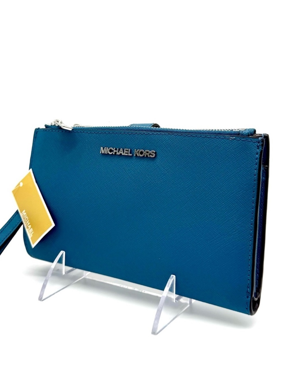 Michael Kors Large Jet Set Travel Logo Double Zip Wallet Teal